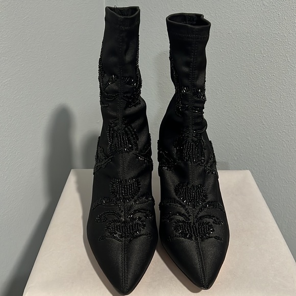 Zara Basics Black Satin Beaded Booties Boots - Picture 7 of 14